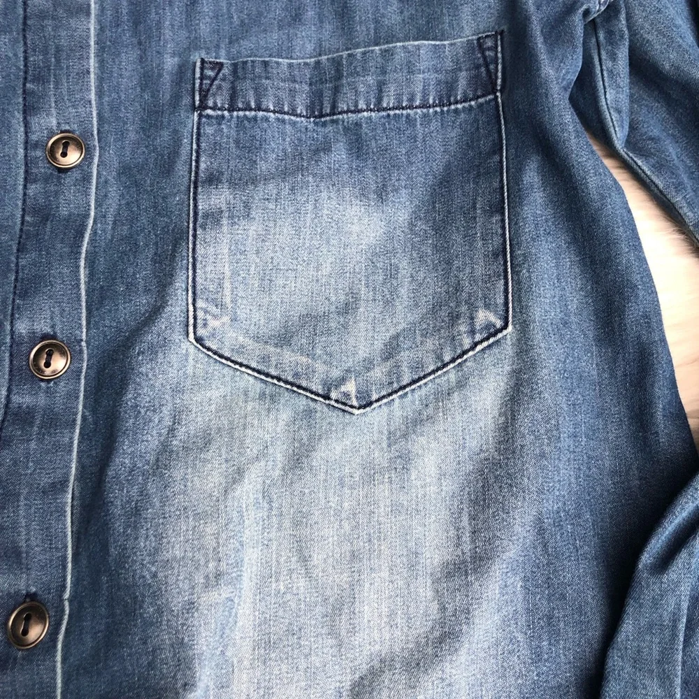 Free People Sandrine Rose Faded Denim Cotton Button Down Blue Shirt size S